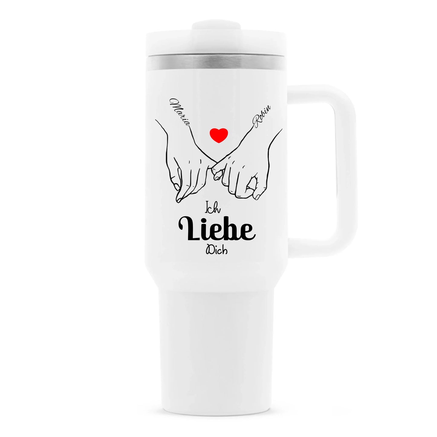 Personalisierte Thermobecher Paar Valentinstag Hände verschränkt