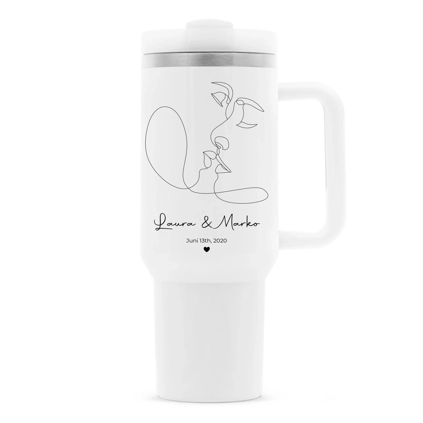 Personalisierte Thermobecher Paar Linienzeichnung Jahrestag