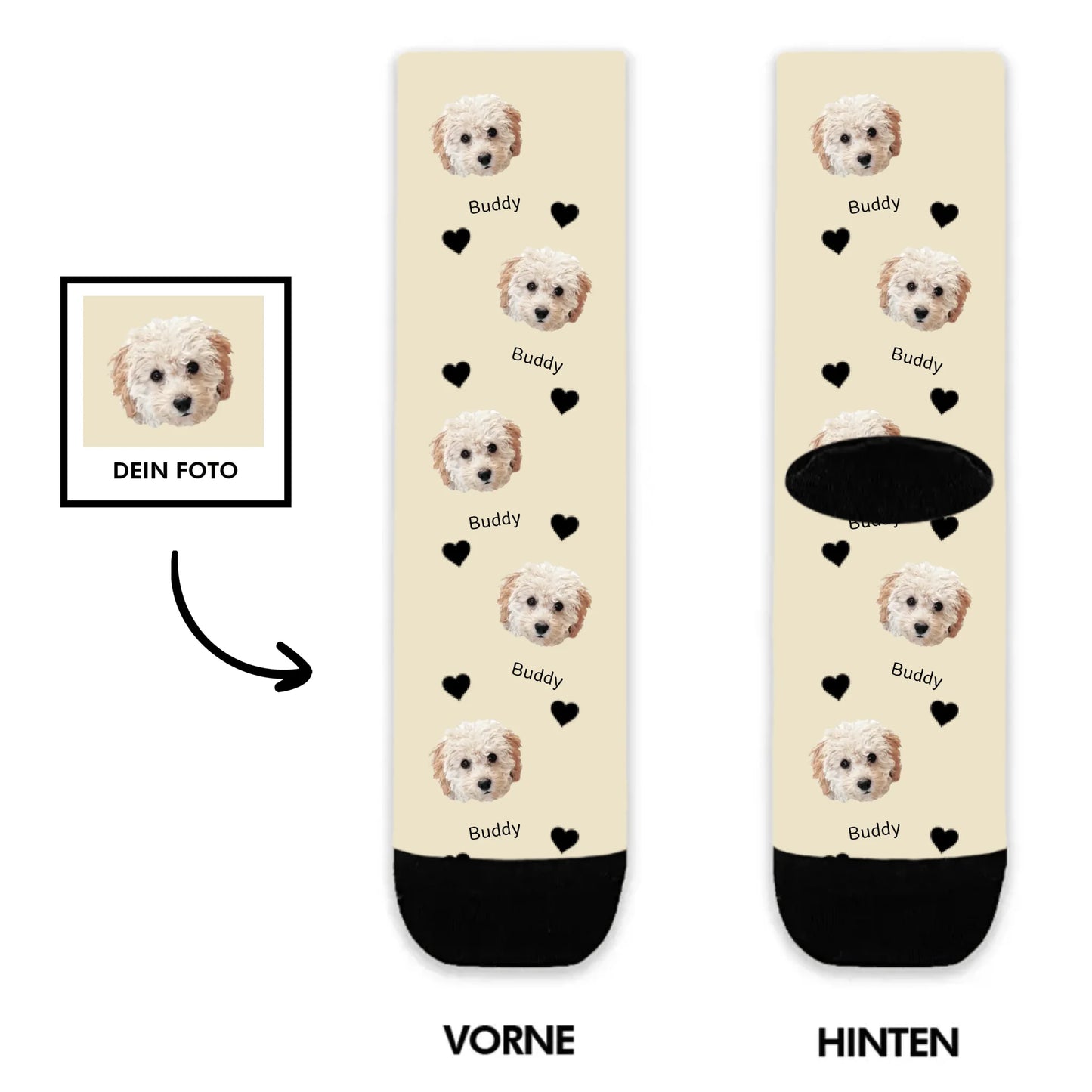 Personalisierte Foto Socken mit Haustiergesicht und Namen