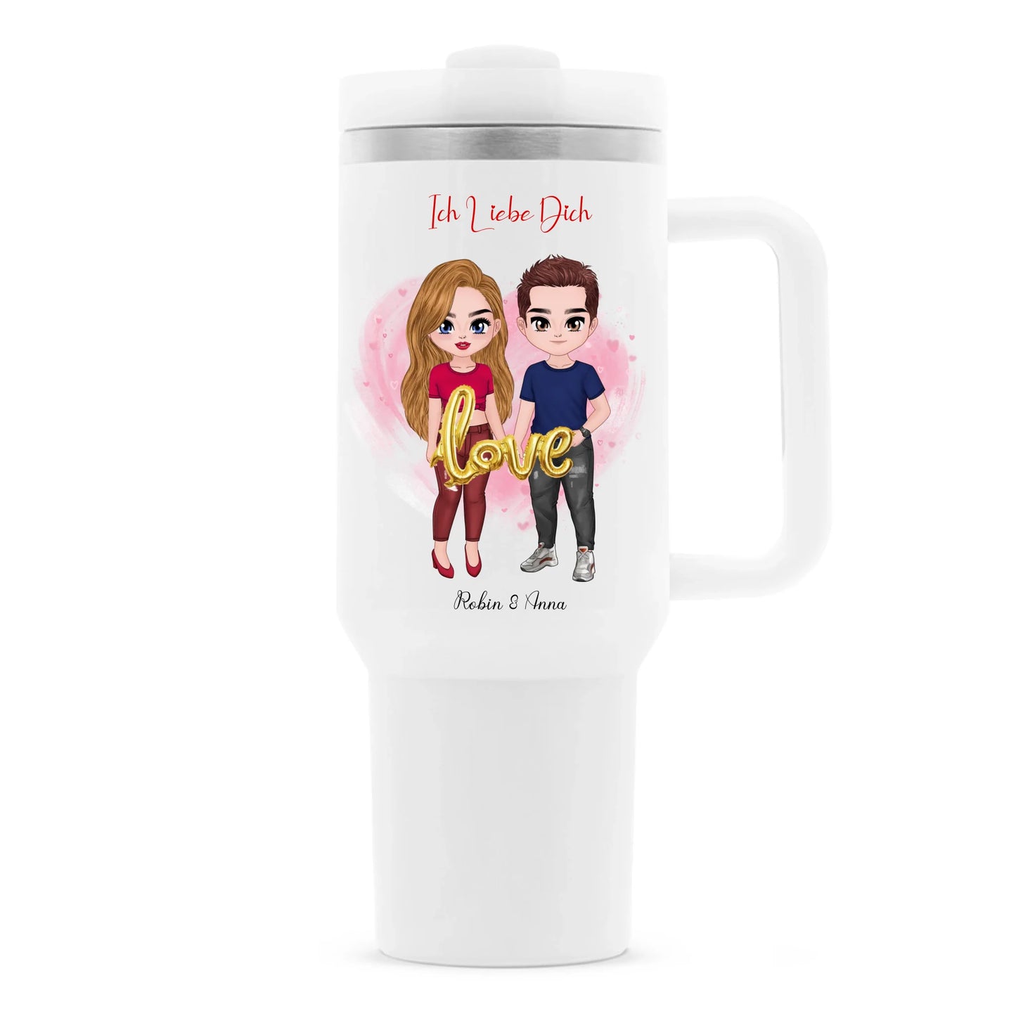 Personalisierte Thermobecher Pärchen Valentinstag Chibi