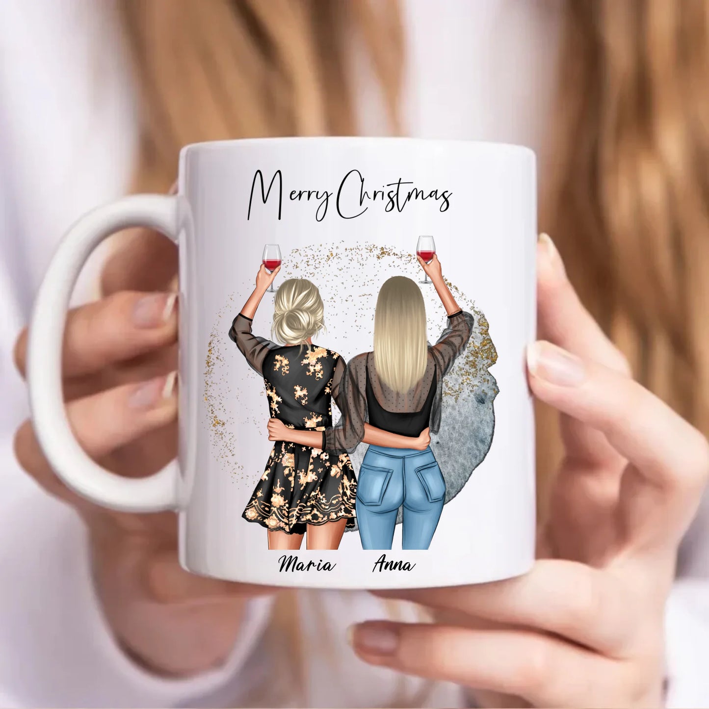 Personalisierte Keramik-Tasse Freundinnen mit 2 Namen Bestie Geschenk Gutvibes