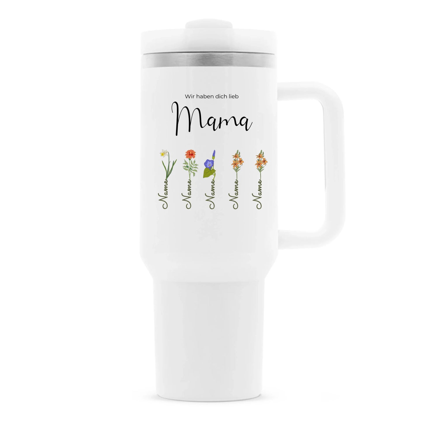 Blumen Mama Thermobecher personalisiert – Gutvibes