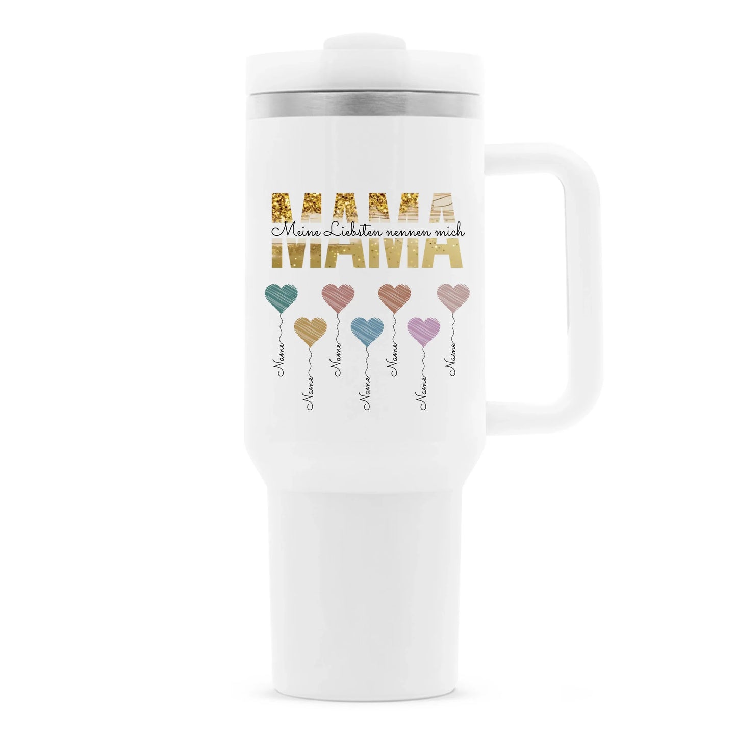 Herzballons Familie Thermobecher personalisiert – Gutvibes