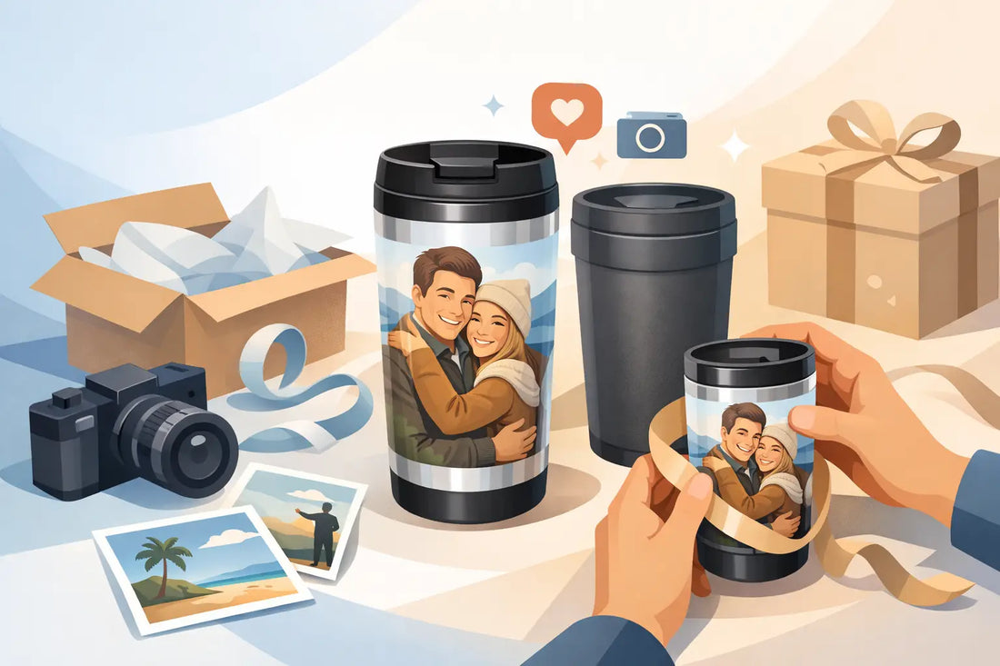 Personalisierter Thermobecher mit eigenem Foto als Geschenkidee von Gutvibes