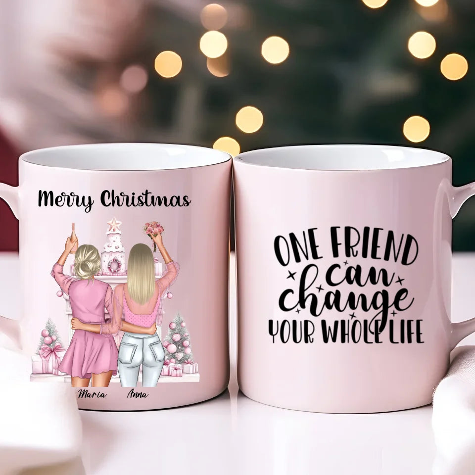 Personalisierte Keramik-Tasse Freundinnen mit 2 Namen Bestie Geschenk Gutvibes