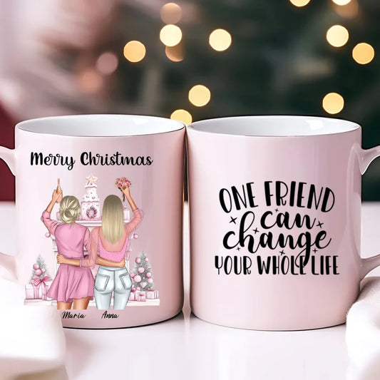 Personalisierte Keramik-Tasse Freundinnen mit 2 Namen Bestie Geschenk Gutvibes