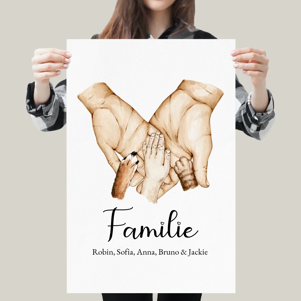 Familie Hand Haustiere Poster personalisiert – Gutvibes
