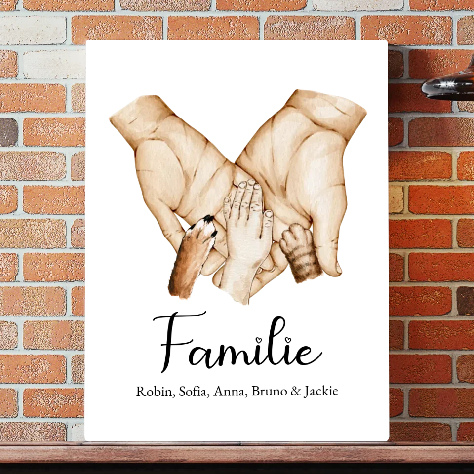 Familie Hand mit Haustieren - Personalisiertes Leinwand