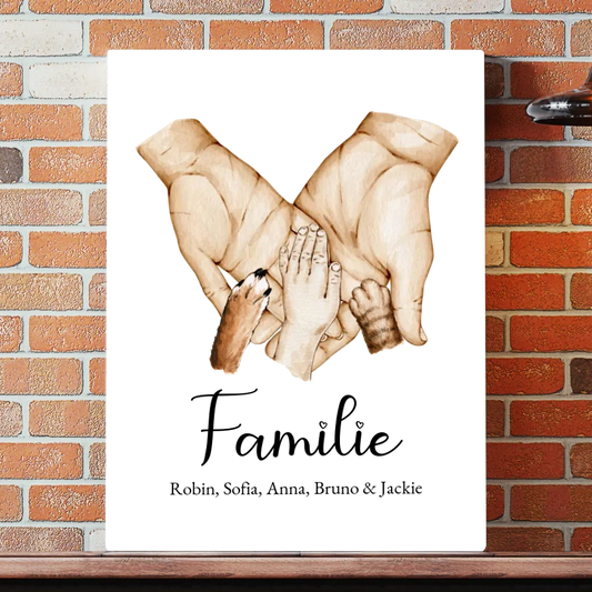 Familie Hand mit Haustieren - Personalisiertes Leinwand