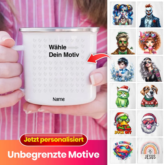 Personalisierte Emaille-Tasse mit Namen Geschenk