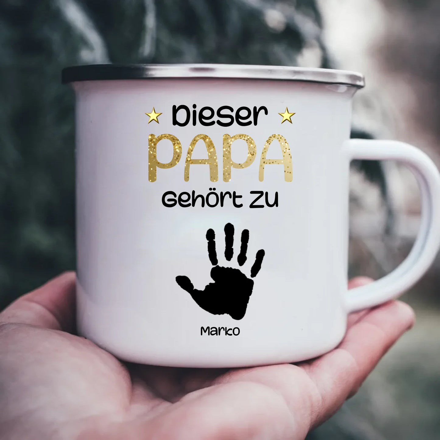 Emaille-Tasse mit Namen personalisiert – Gutvibes