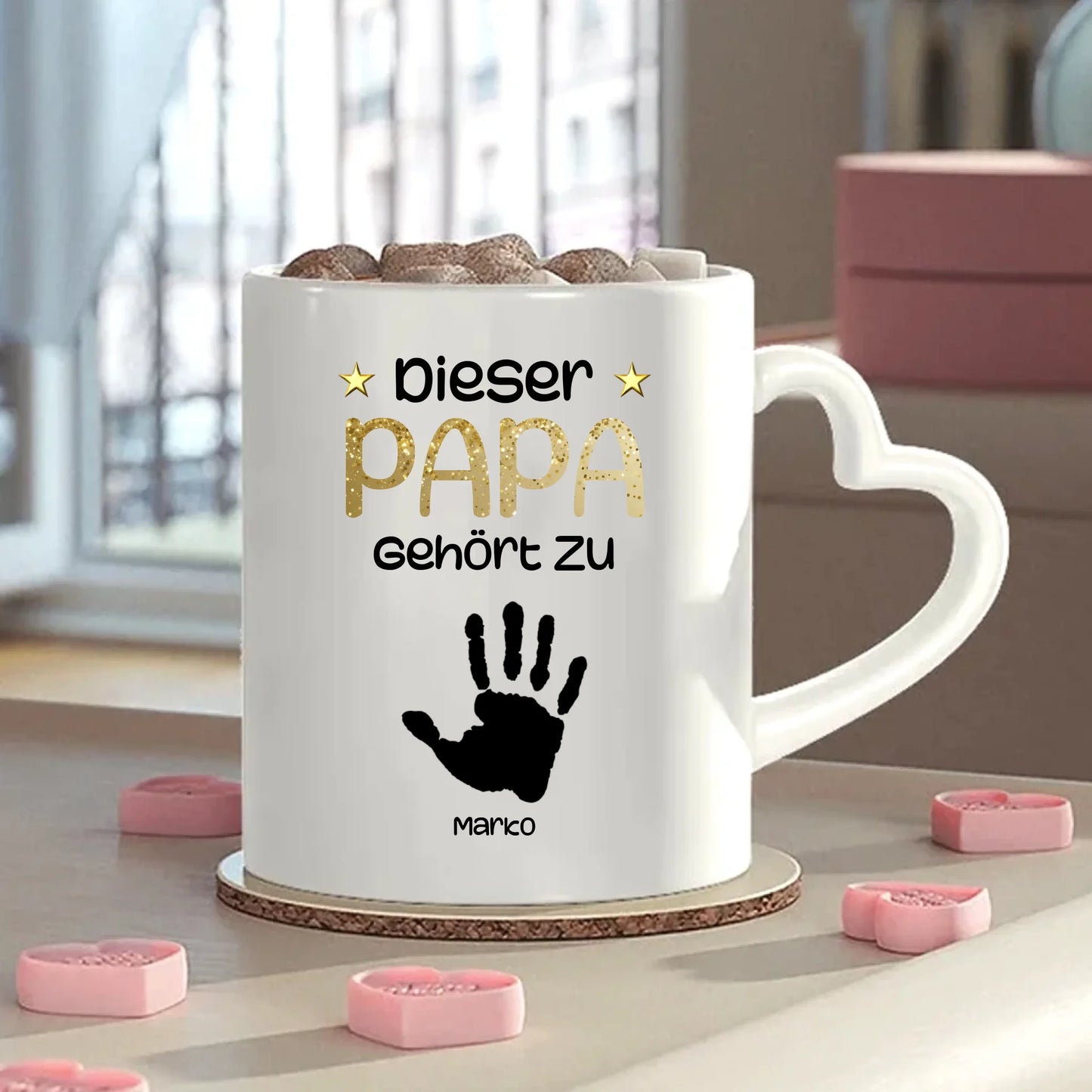Handabdrücke Papa Tasse mit Herzgriff personalisiert – Gutvibes