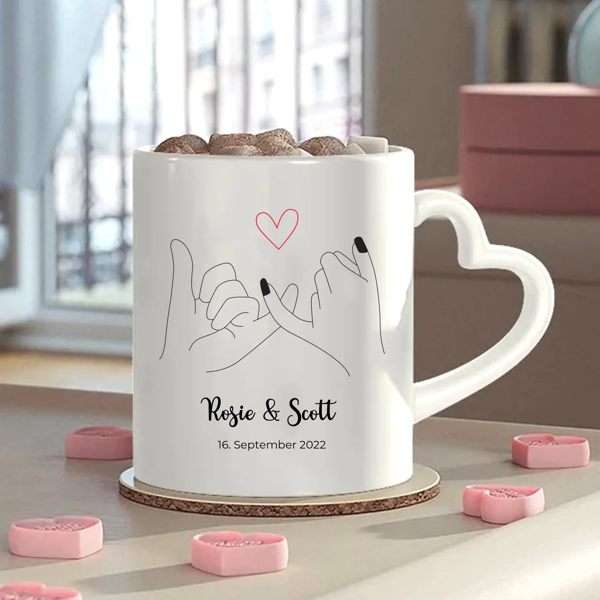Pinky Promise Paar Tasse mit Herzgriff personalisiert – Gutvibes