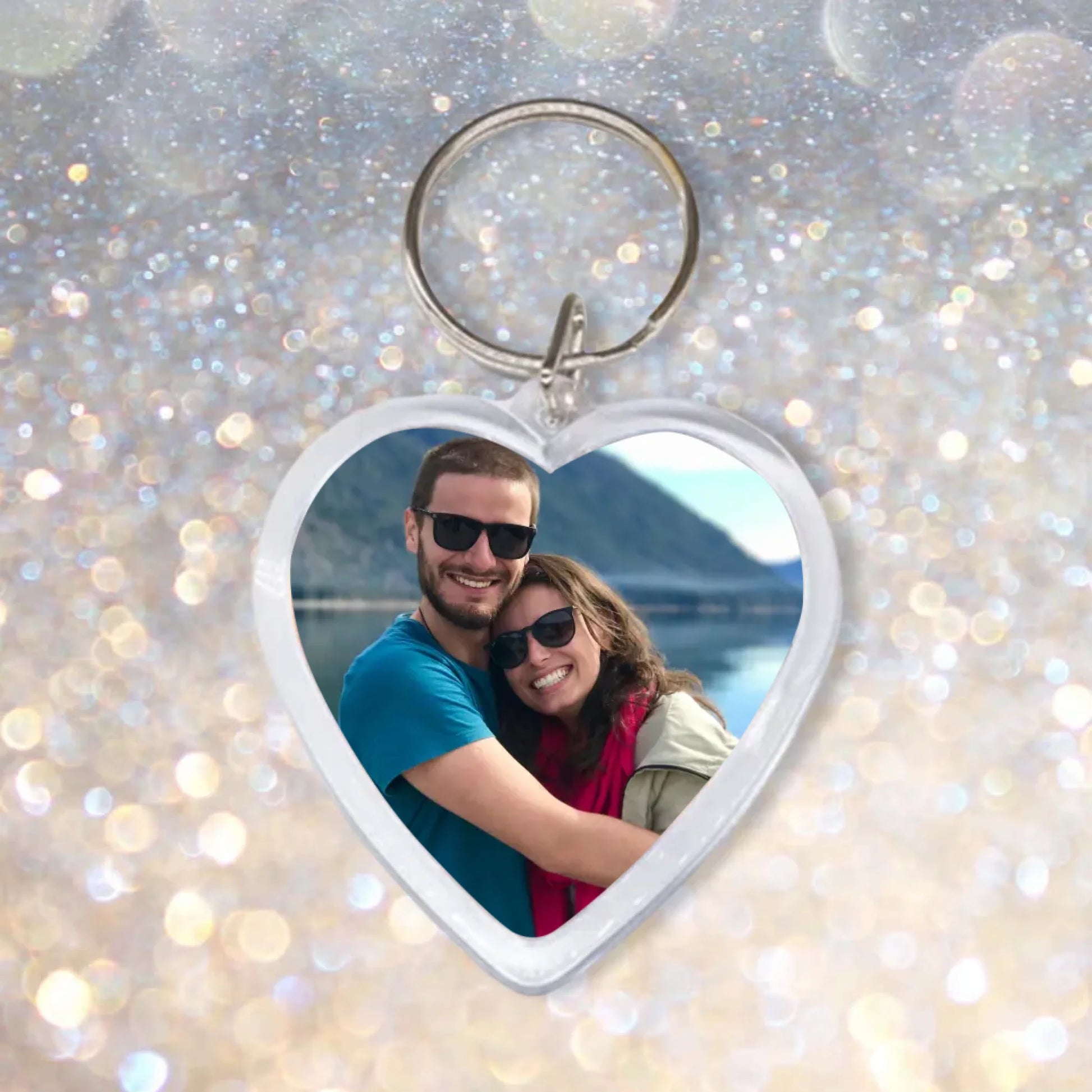 Herz Schlüsselanhänger personalisiert mit Paarfoto und Namen