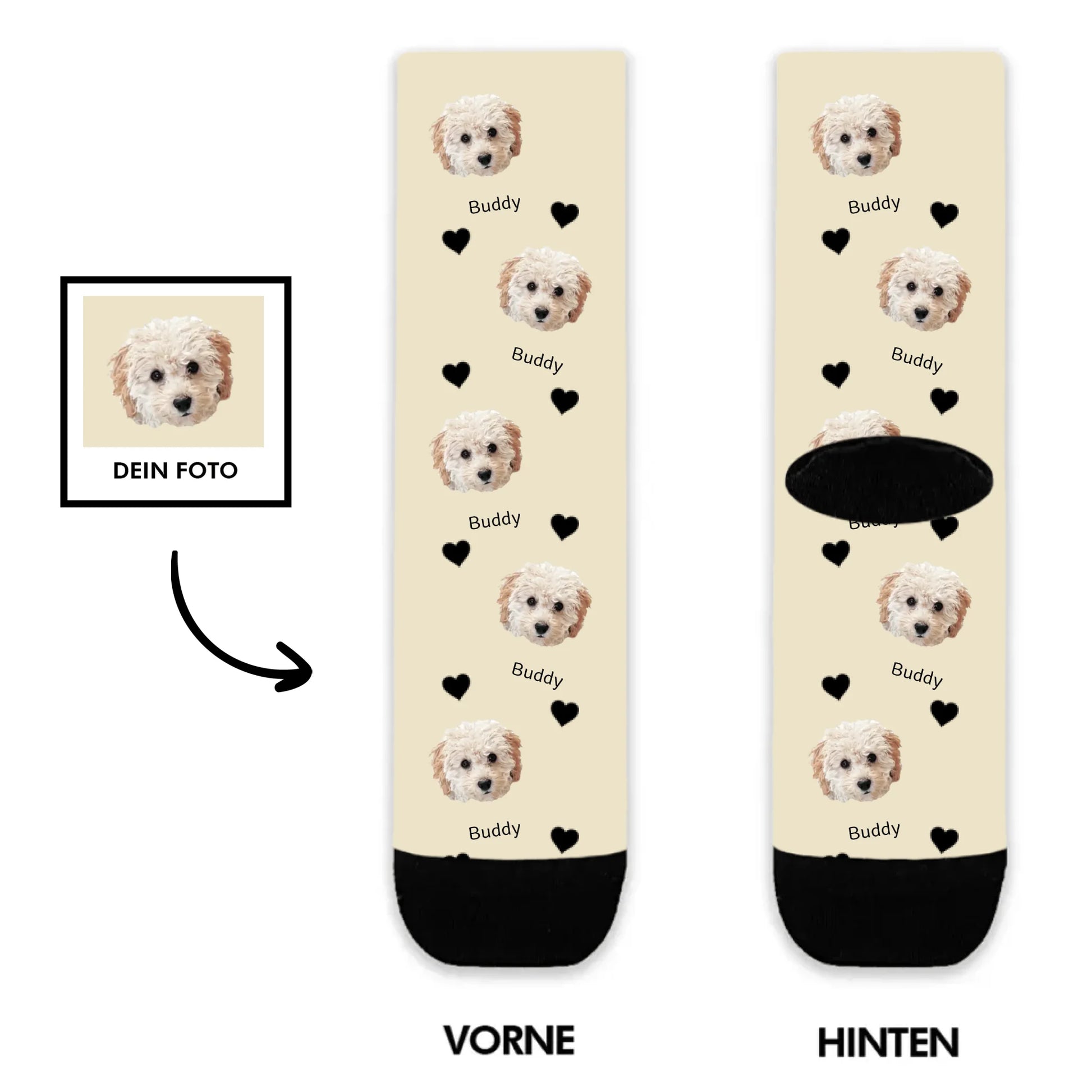 Personalisierte Foto Socken mit Haustiergesicht und Namen