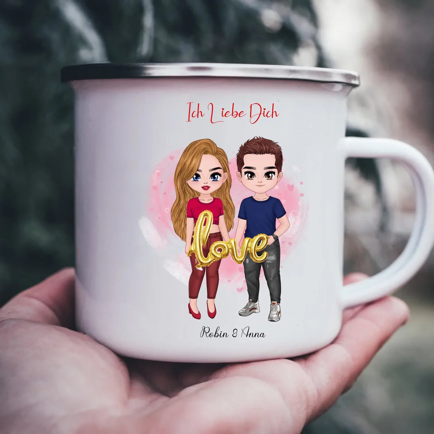 Emaille-Tasse mit Namen personalisiert – Gutvibes