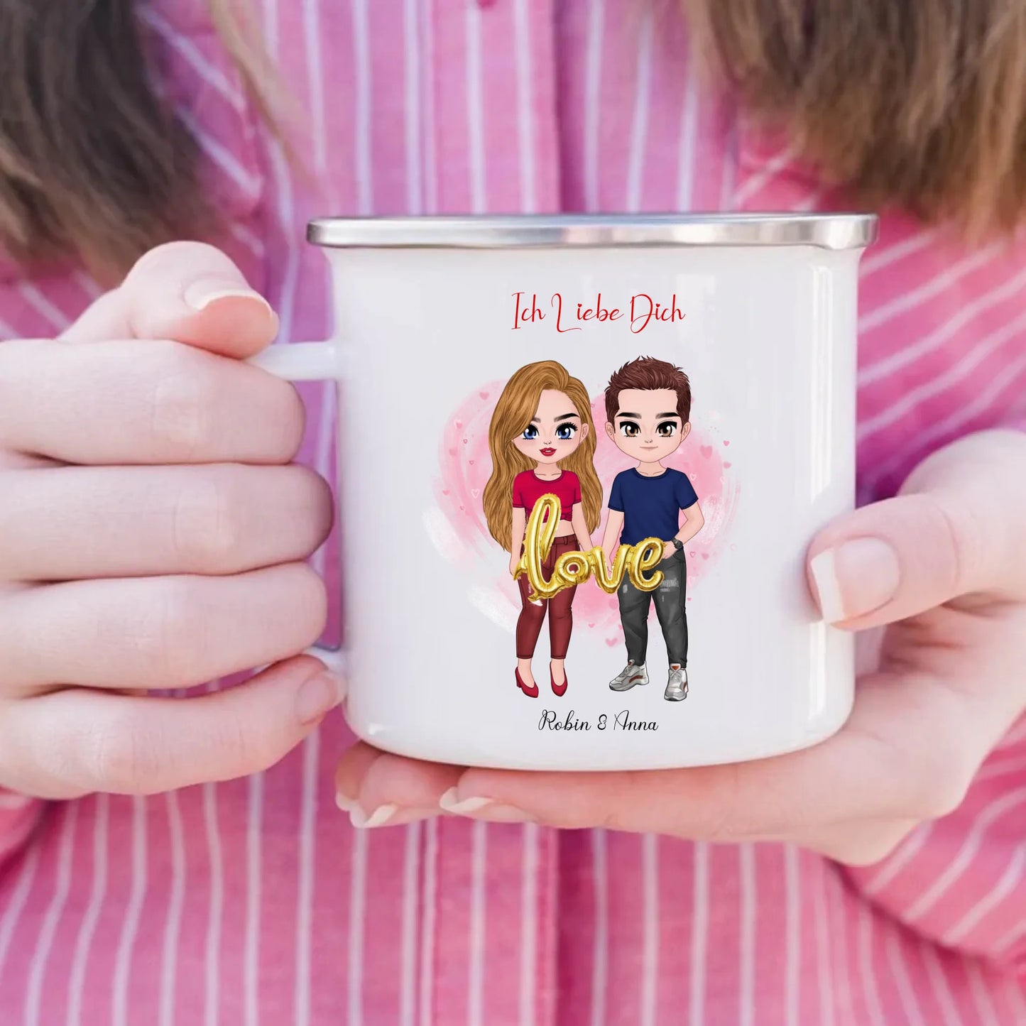 Chibi Paar Liebe Emaille-Tasse personalisiert – Gutvibes