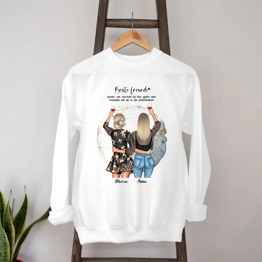 Personalisierte Freundinnen Crewneck Sweatshirt zwei Figuren mit Namen Frisur Outfit Geburtstag Gutv