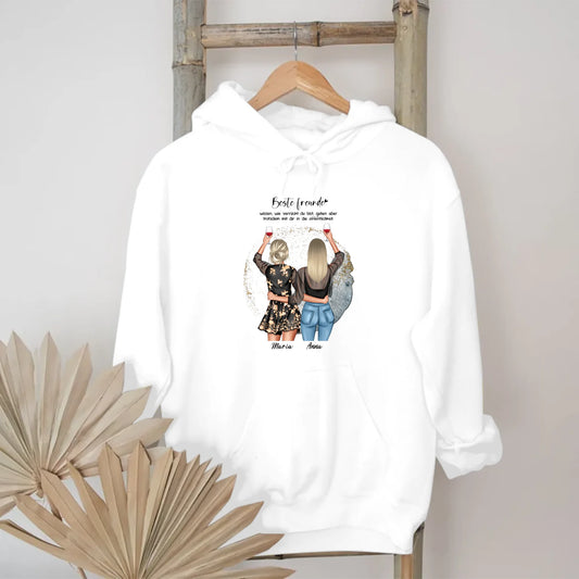 Personalisierte Freundinnen Hoodie zwei Figuren mit Namen Frisur Outfit Geburtstag Gutvibes