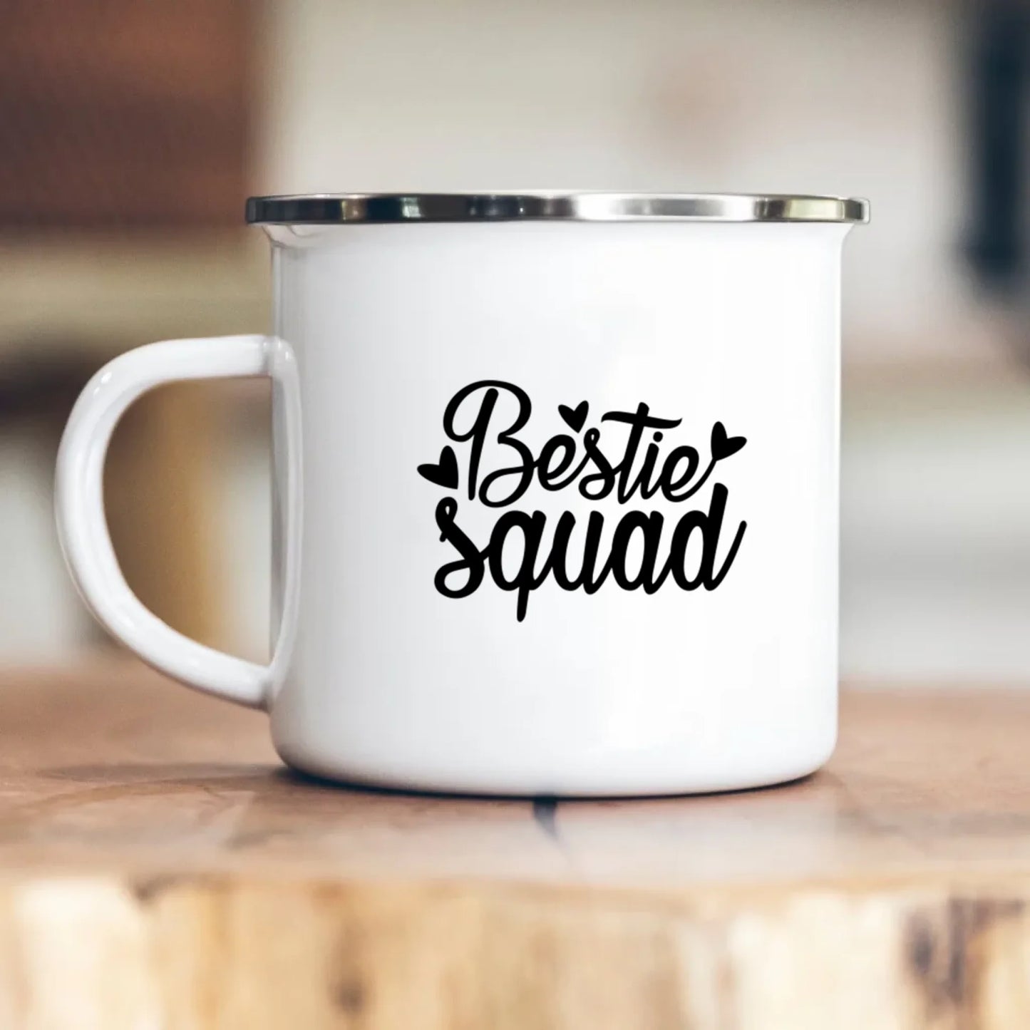 Personalisierte Emaille-Tasse Freundinnen mit 2 Namen Bestie Geschenk Gutvibes