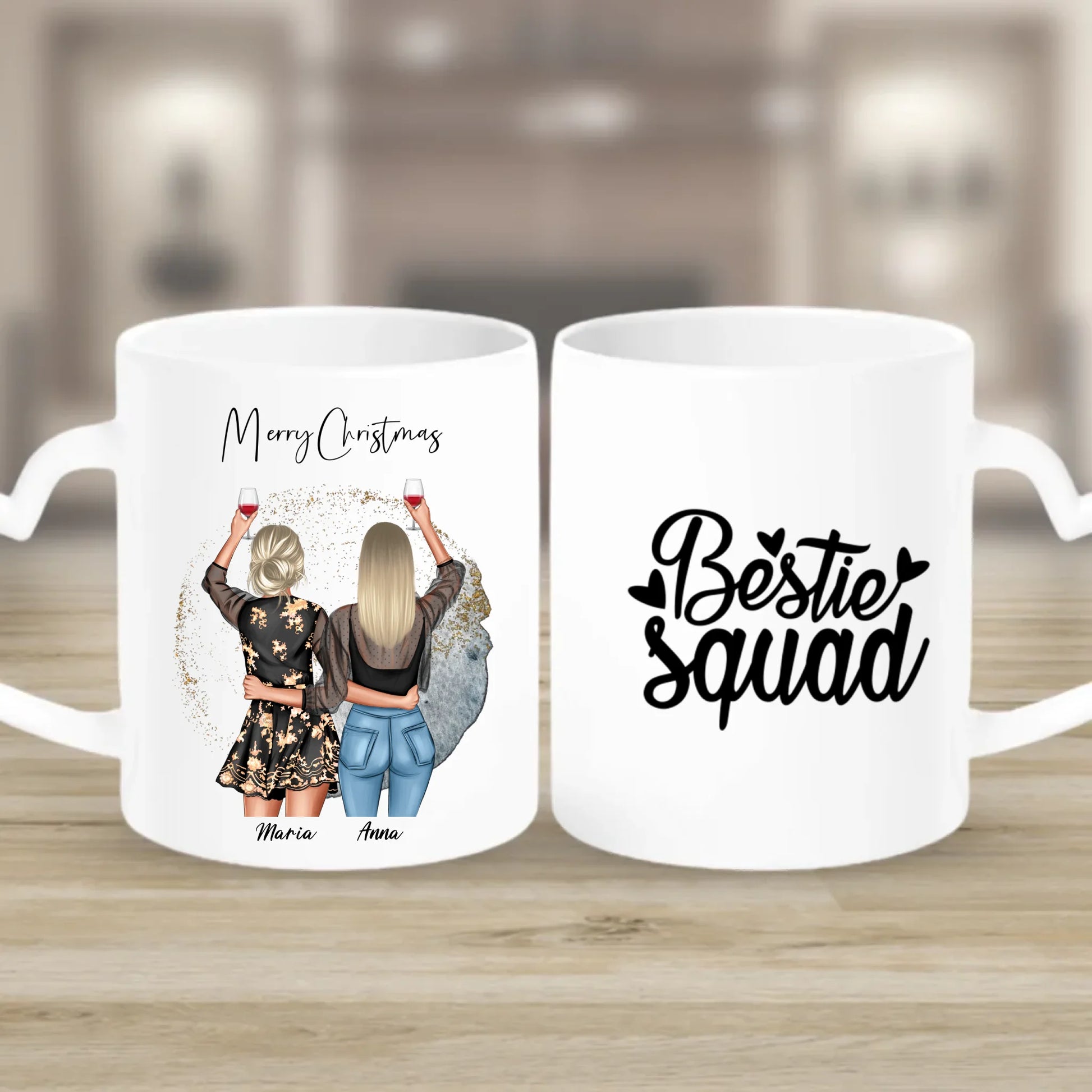 Personalisierte Tasse mit Herzgriff Freundinnen mit 2 Namen Bestie Geschenk Gutvibes