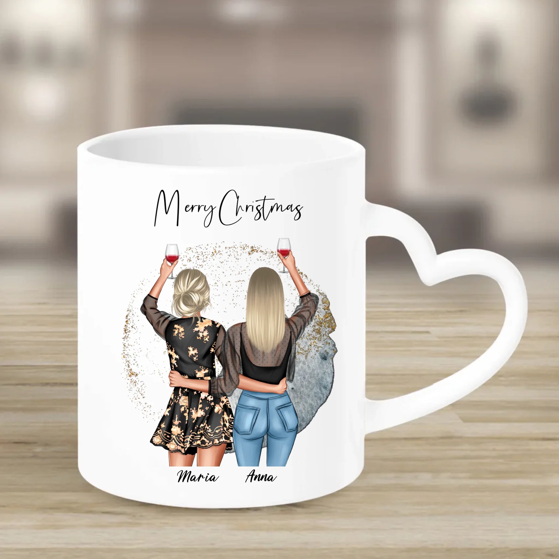 Personalisierte Tasse mit Herzgriff Freundinnen mit 2 Namen Bestie Geschenk Gutvibes