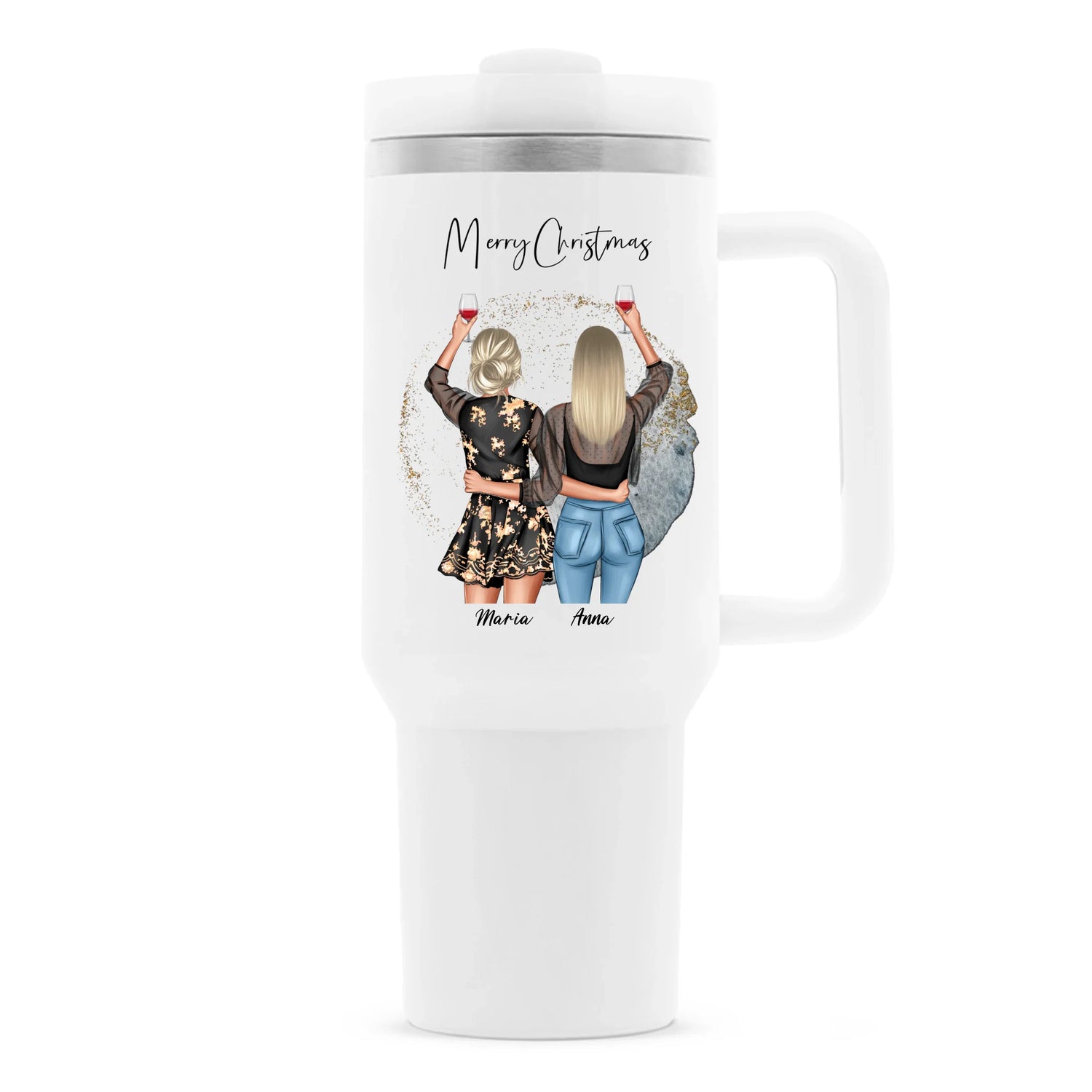 Personalisierter Thermobecher Freundinnen mit 2 Namen Bestie Geschenk Gutvibes