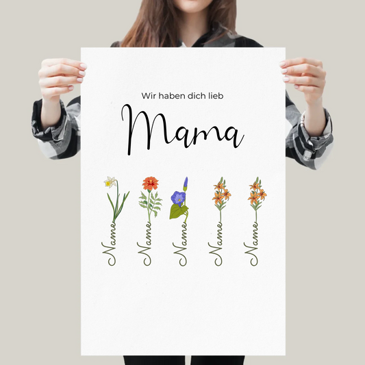 Blumen Mama Poster personalisiert – Gutvibes