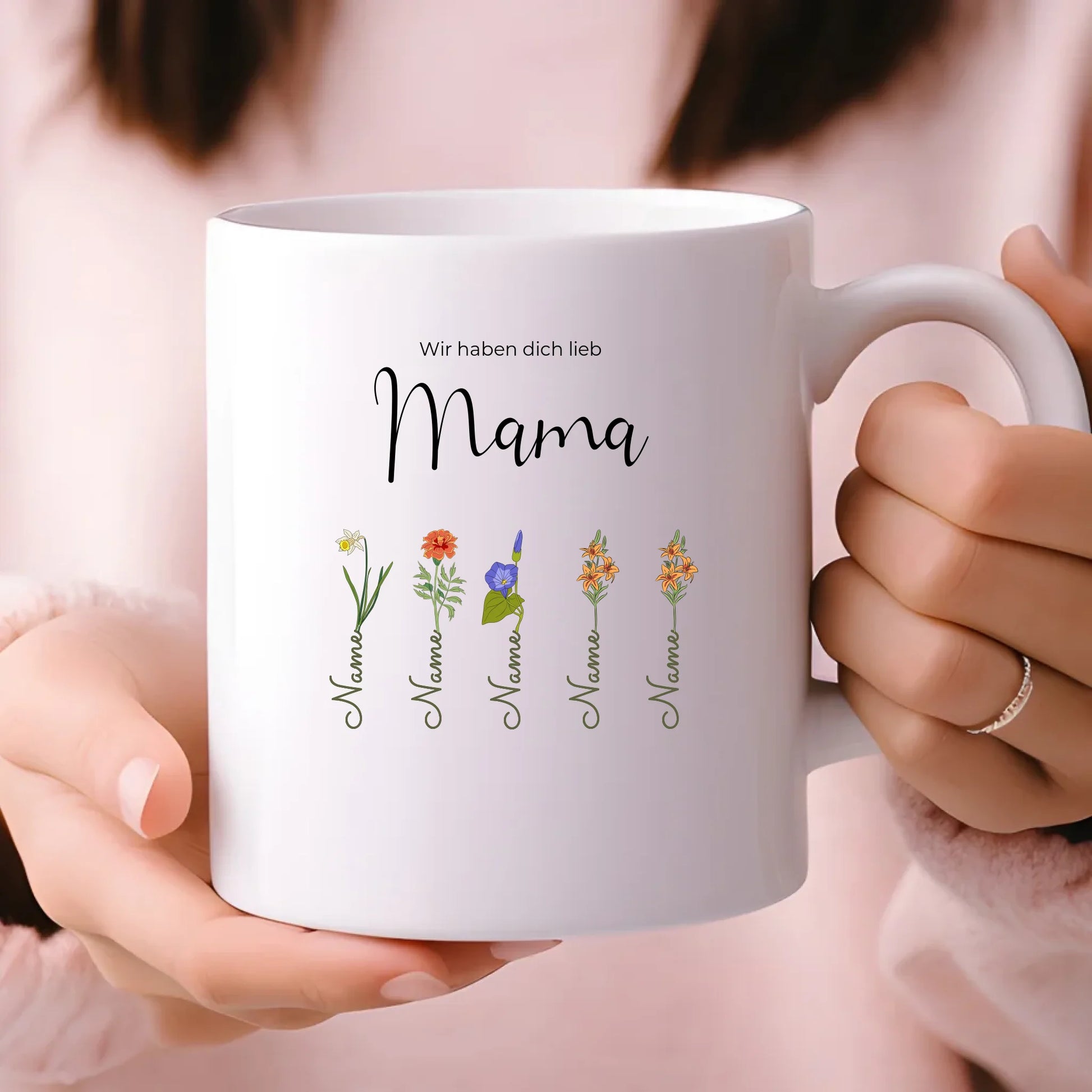 Blumen Mama Tasse personalisiert – Gutvibes