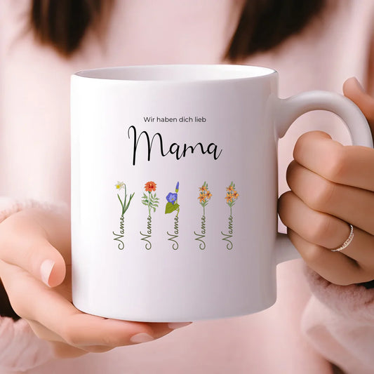 Blumen Mama Tasse personalisiert – Gutvibes