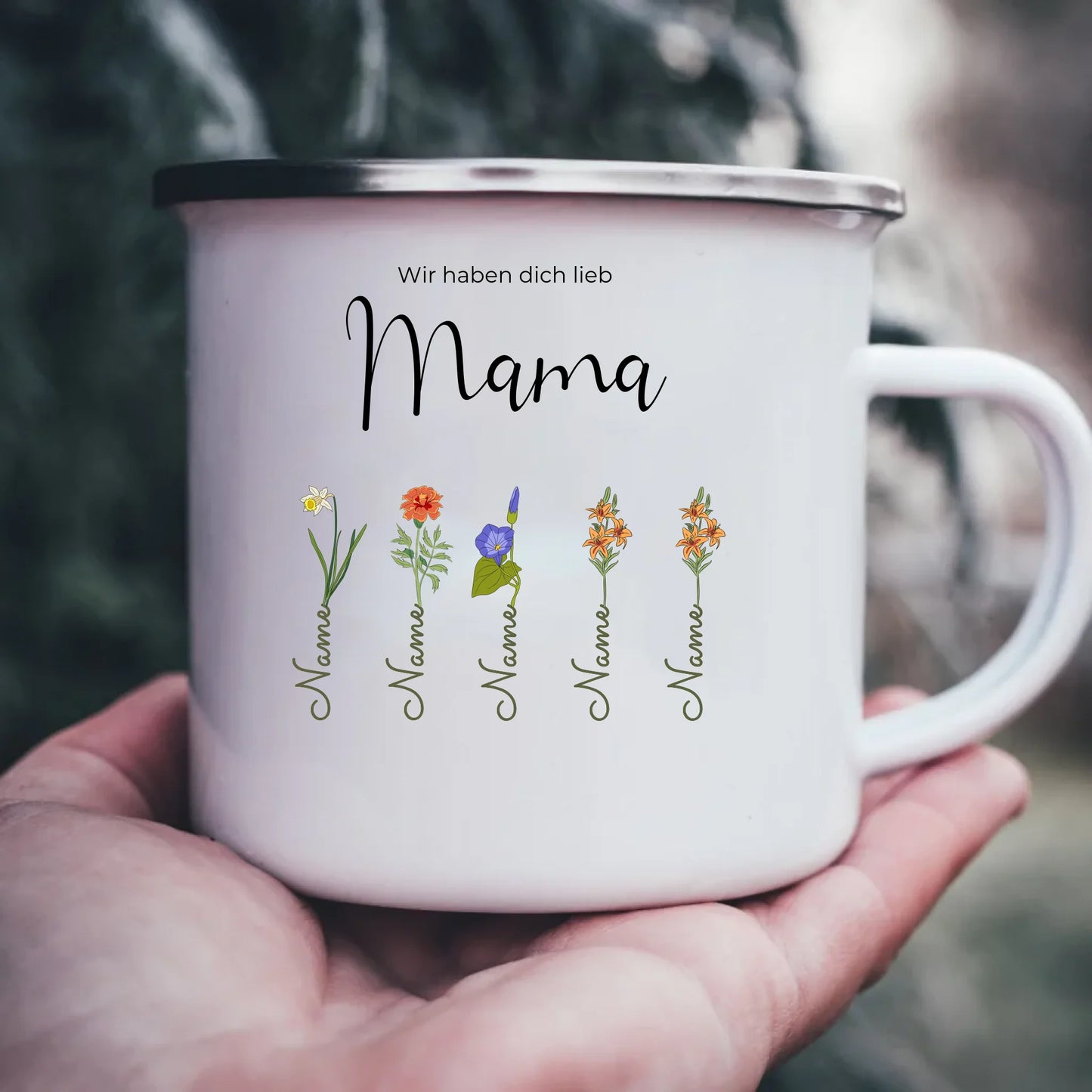 Emaille-Tasse mit Namen personalisiert – Gutvibes