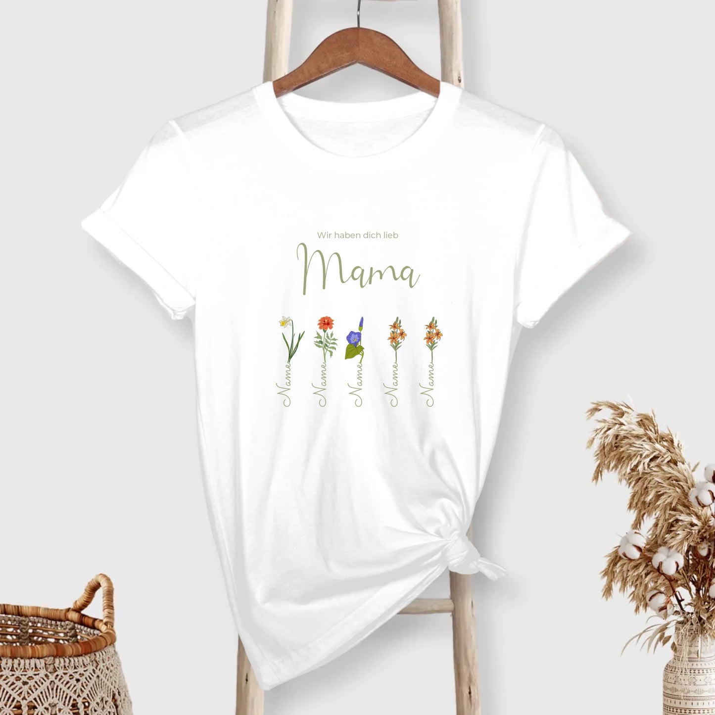 Blumen Mama T-Shirt personalisiert – Gutvibes