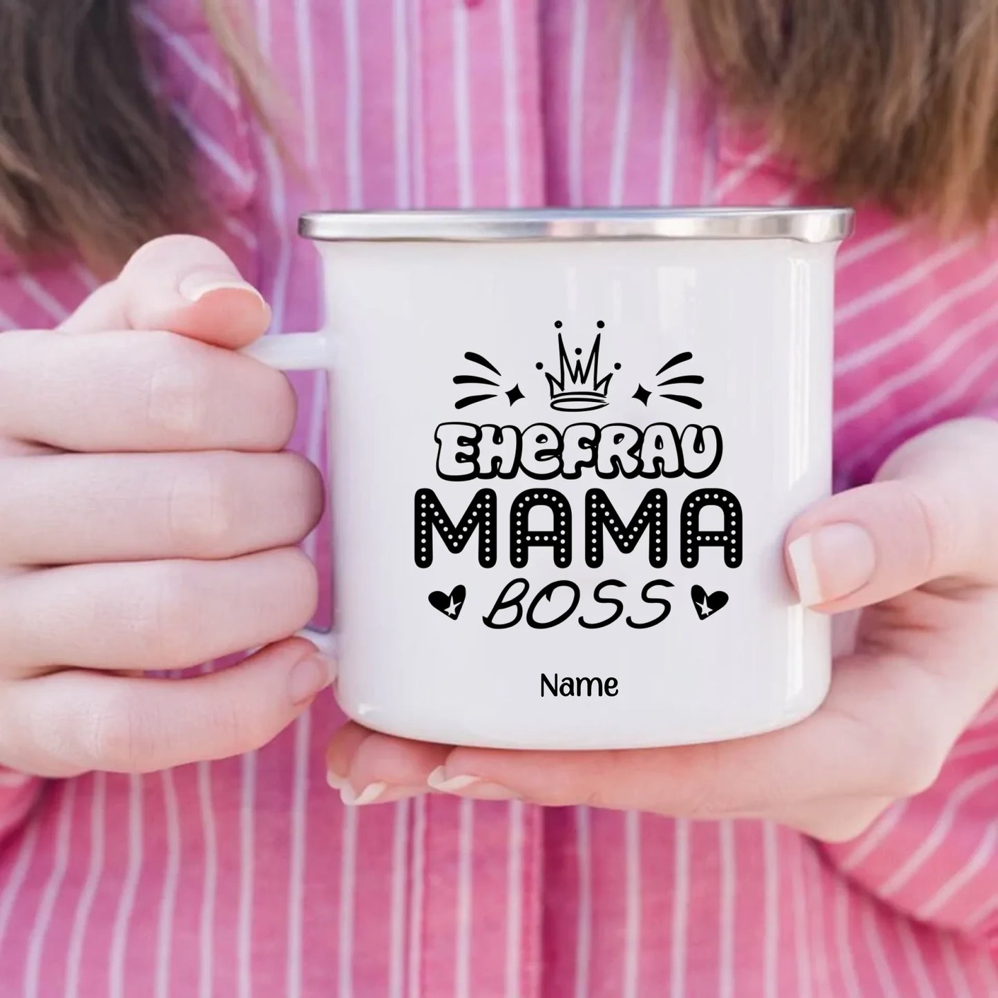 Ehefrau Mama Boss Emaille-Tasse personalisiert – Gutvibes