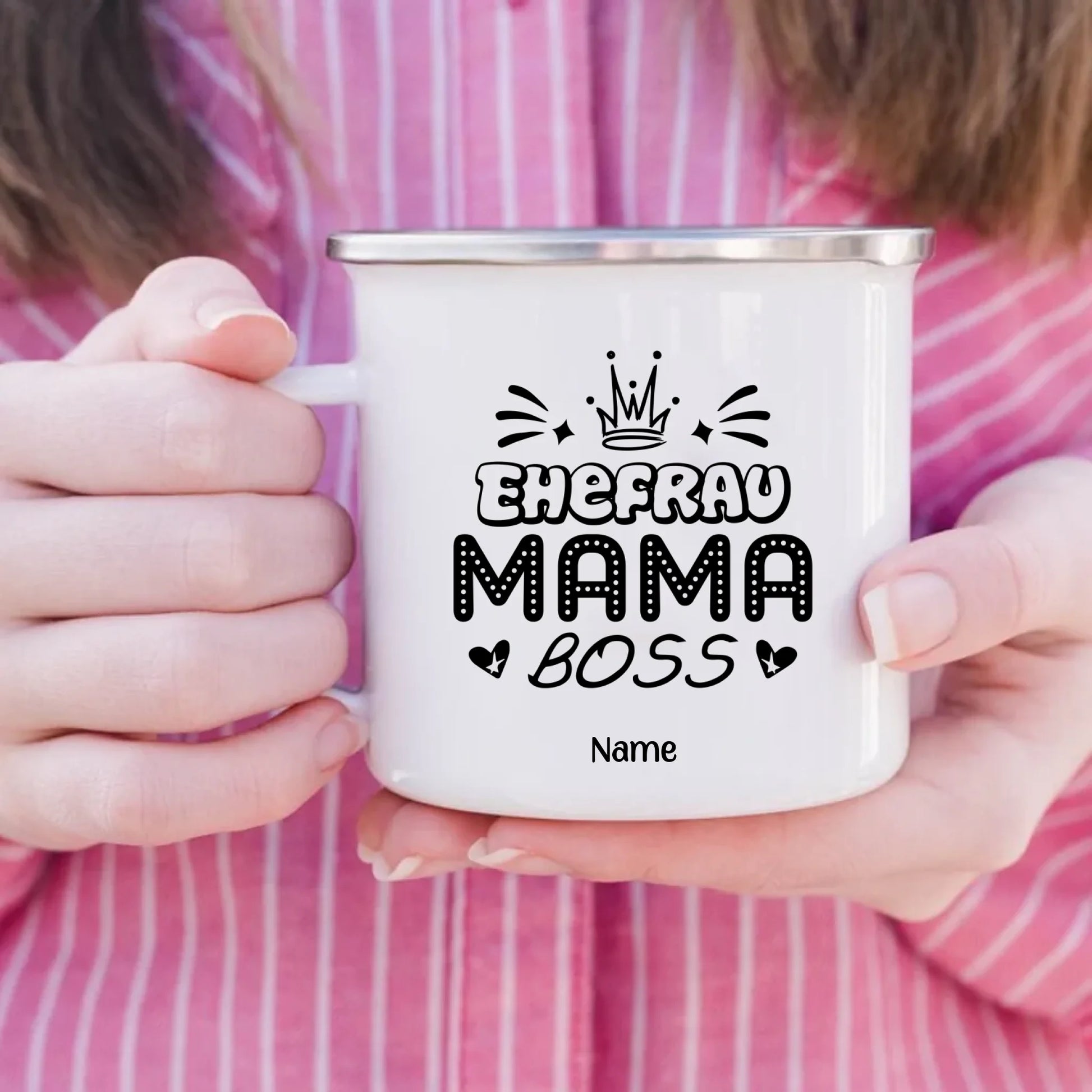 Ehefrau Mama Boss Emaille-Tasse personalisiert – Gutvibes