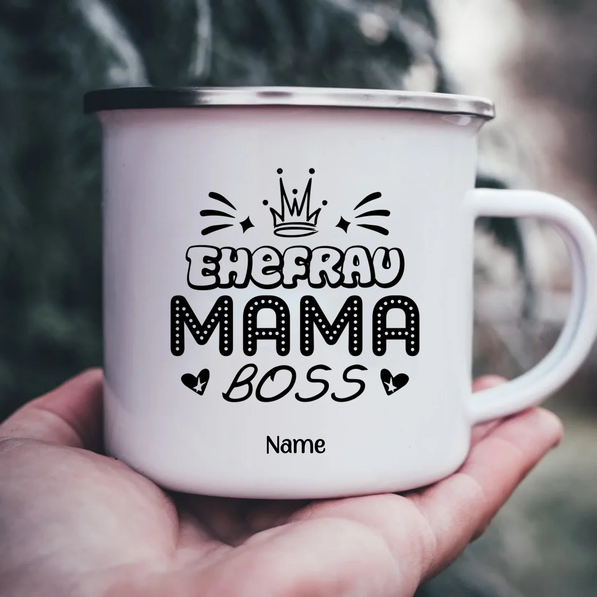 Emaille-Tasse mit Namen personalisiert – Gutvibes