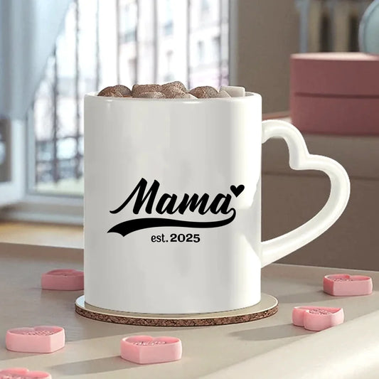 Etablierte Mama est. Tasse mit Herzgriff personalisiert – Gutvibes