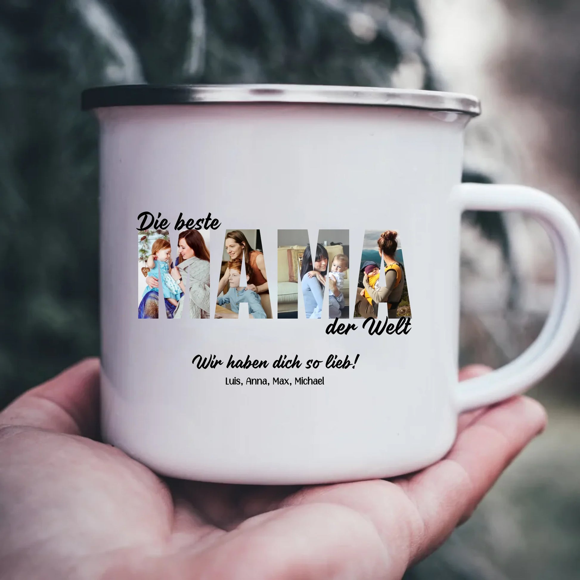 Emaille-Tasse mit Namen personalisiert – Gutvibes