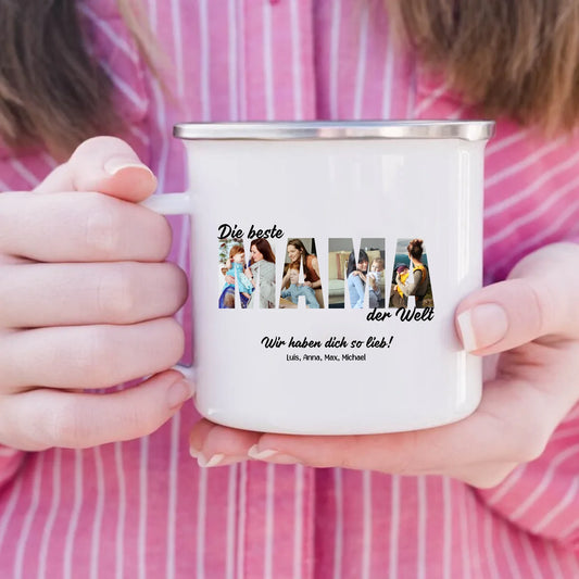 MAMA Buchstaben Fotos Emaille-Tasse personalisiert – Gutvibes