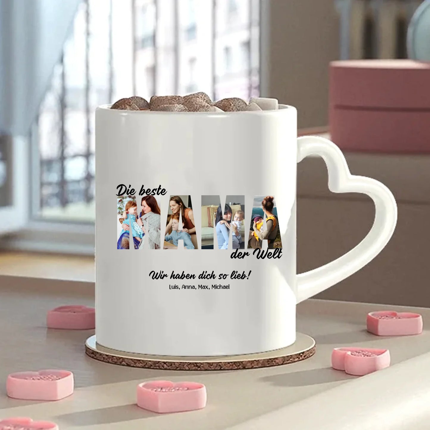 MAMA Buchstaben Fotos Tasse mit Herzgriff personalisiert – Gutvibes