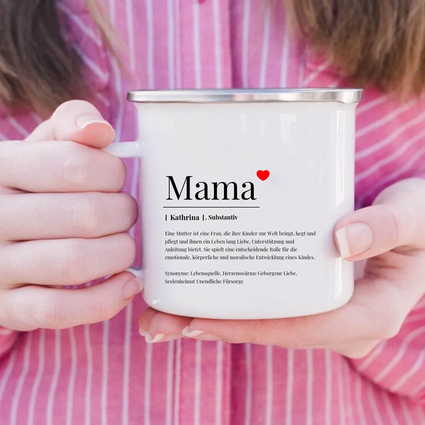 Wörterbuch Definition Mama Emaille-Tasse personalisiert – Gutvibes