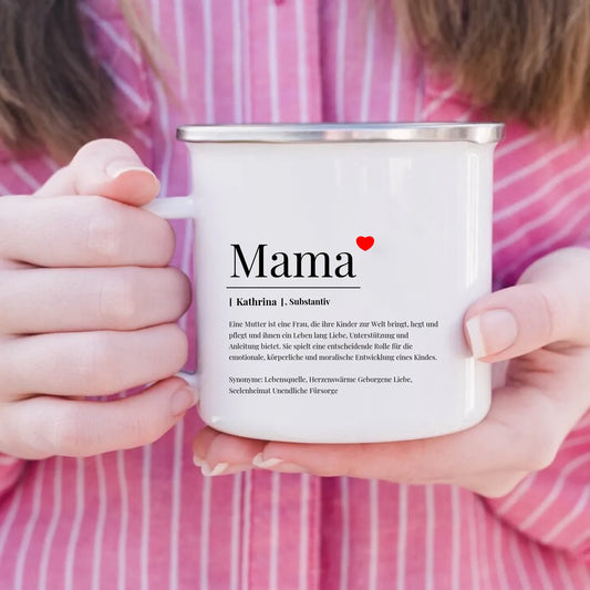 Wörterbuch Definition Mama Emaille-Tasse personalisiert – Gutvibes