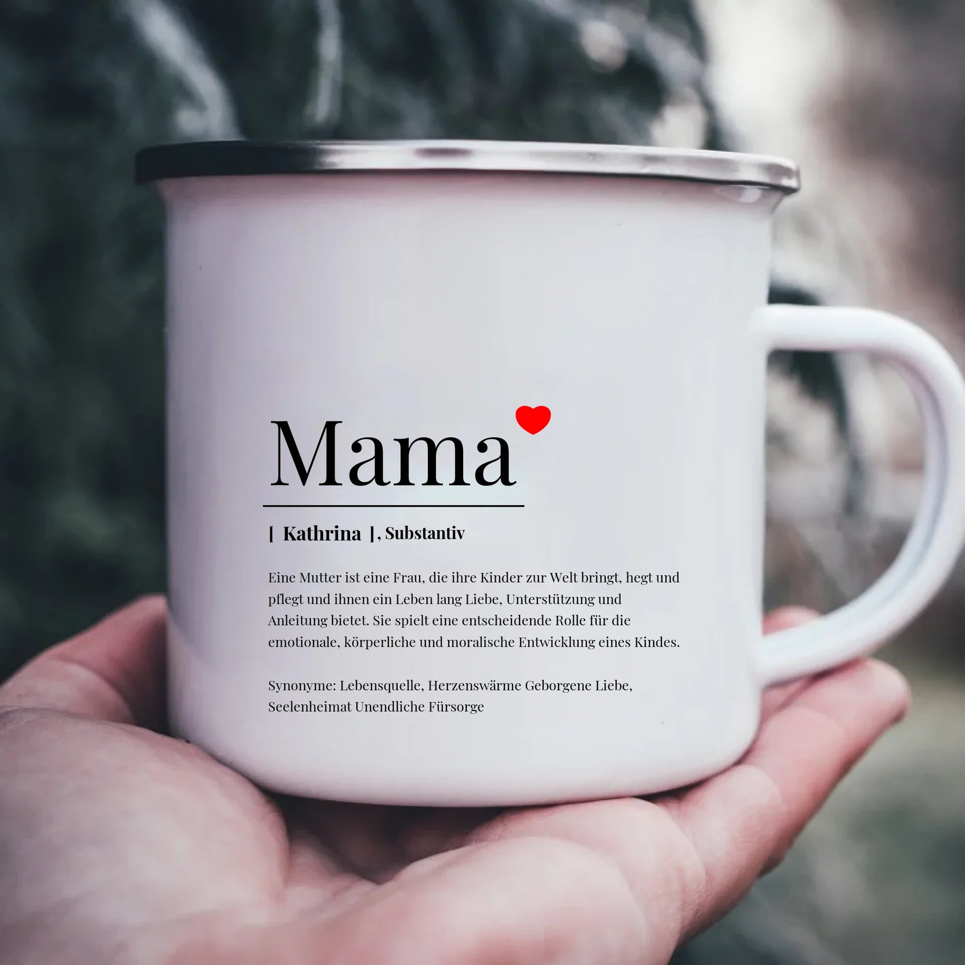 Emaille-Tasse mit Namen personalisiert – Gutvibes