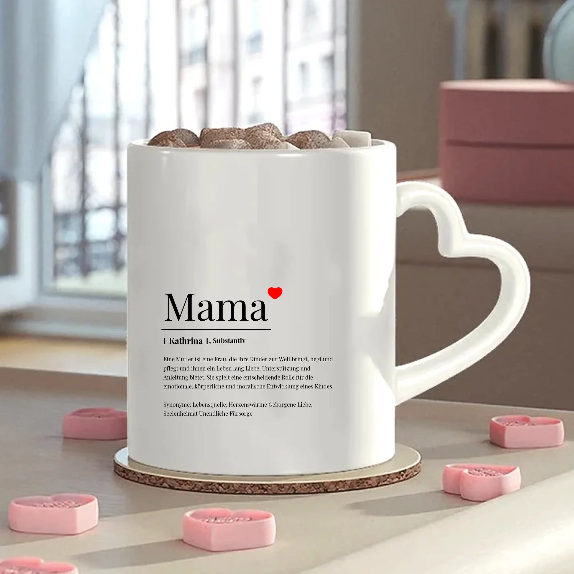 Wörterbuch Definition Mama Tasse mit Herzgriff personalisiert – Gutvibes