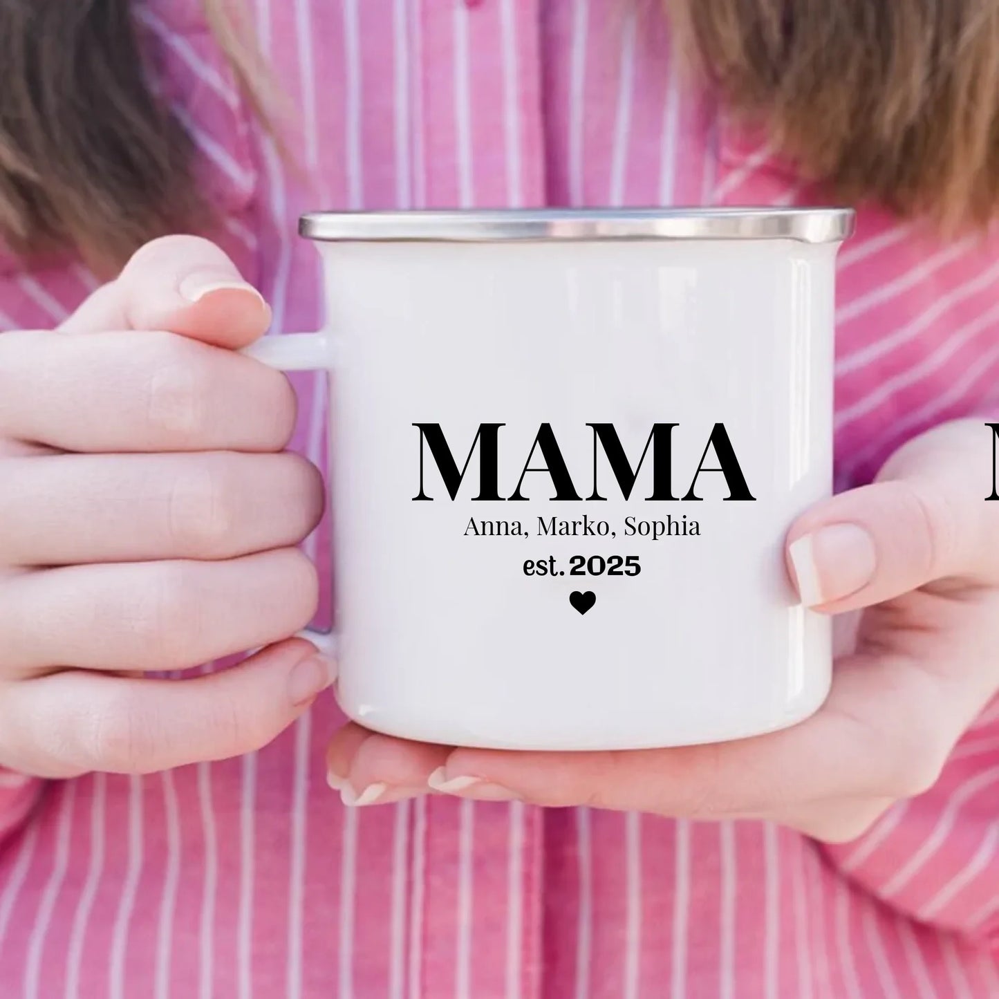 MAMA est. mit Namen Emaille-Tasse personalisiert – Gutvibes
