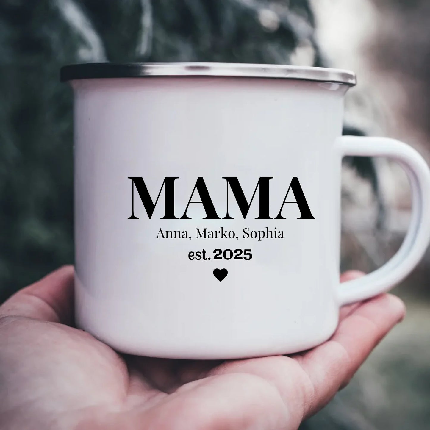 Emaille-Tasse mit Namen personalisiert – Gutvibes