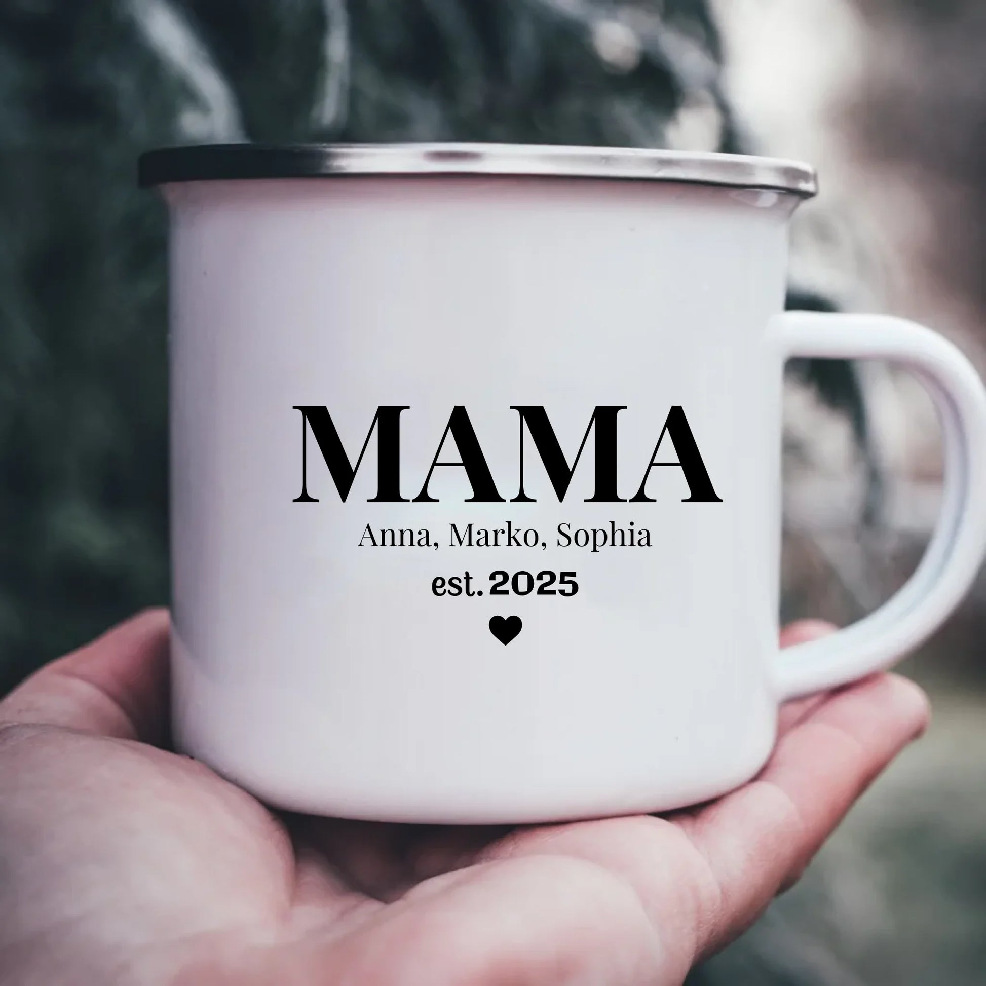 Emaille-Tasse mit Namen personalisiert – Gutvibes