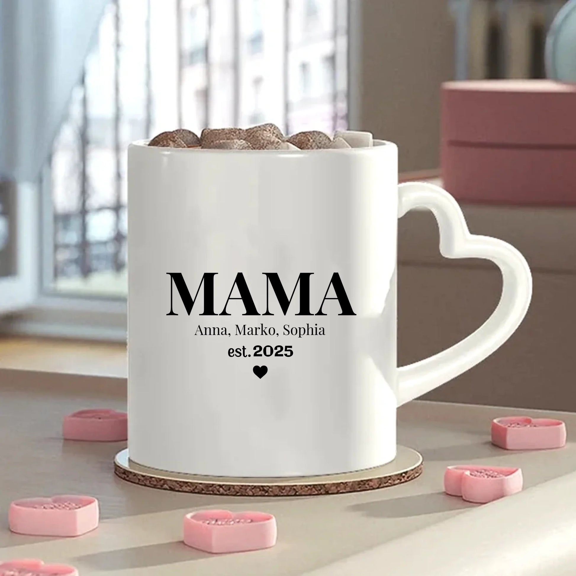 MAMA est. mit Namen Tasse mit Herzgriff personalisiert – Gutvibes
