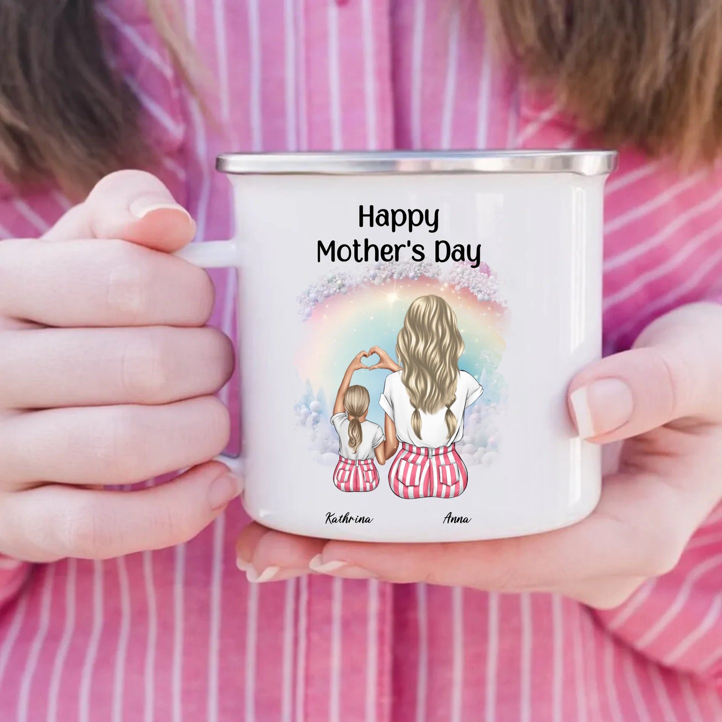 Mama Tochter Muttertag Emaille-Tasse personalisiert – Gutvibes