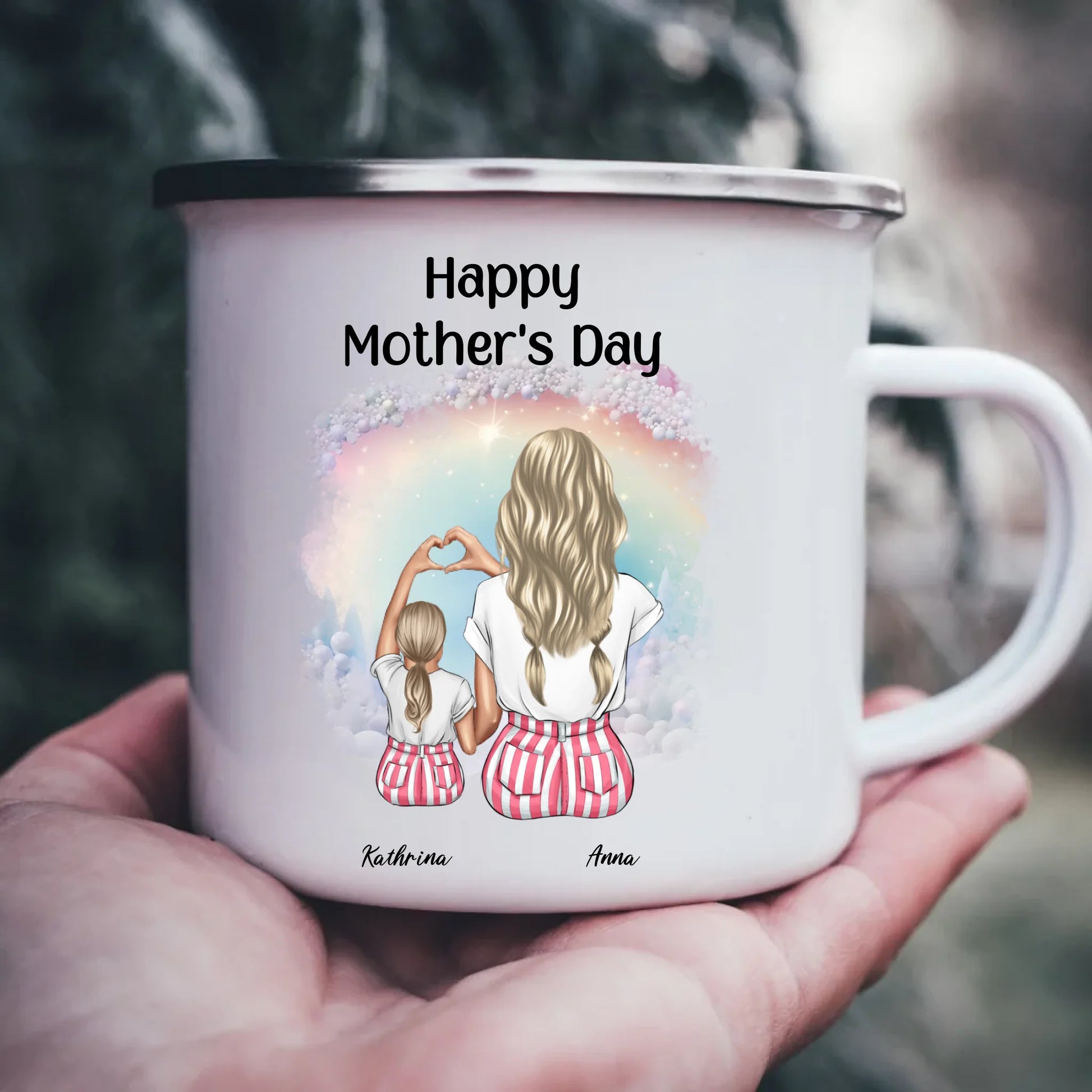 Emaille-Tasse mit Namen personalisiert – Gutvibes