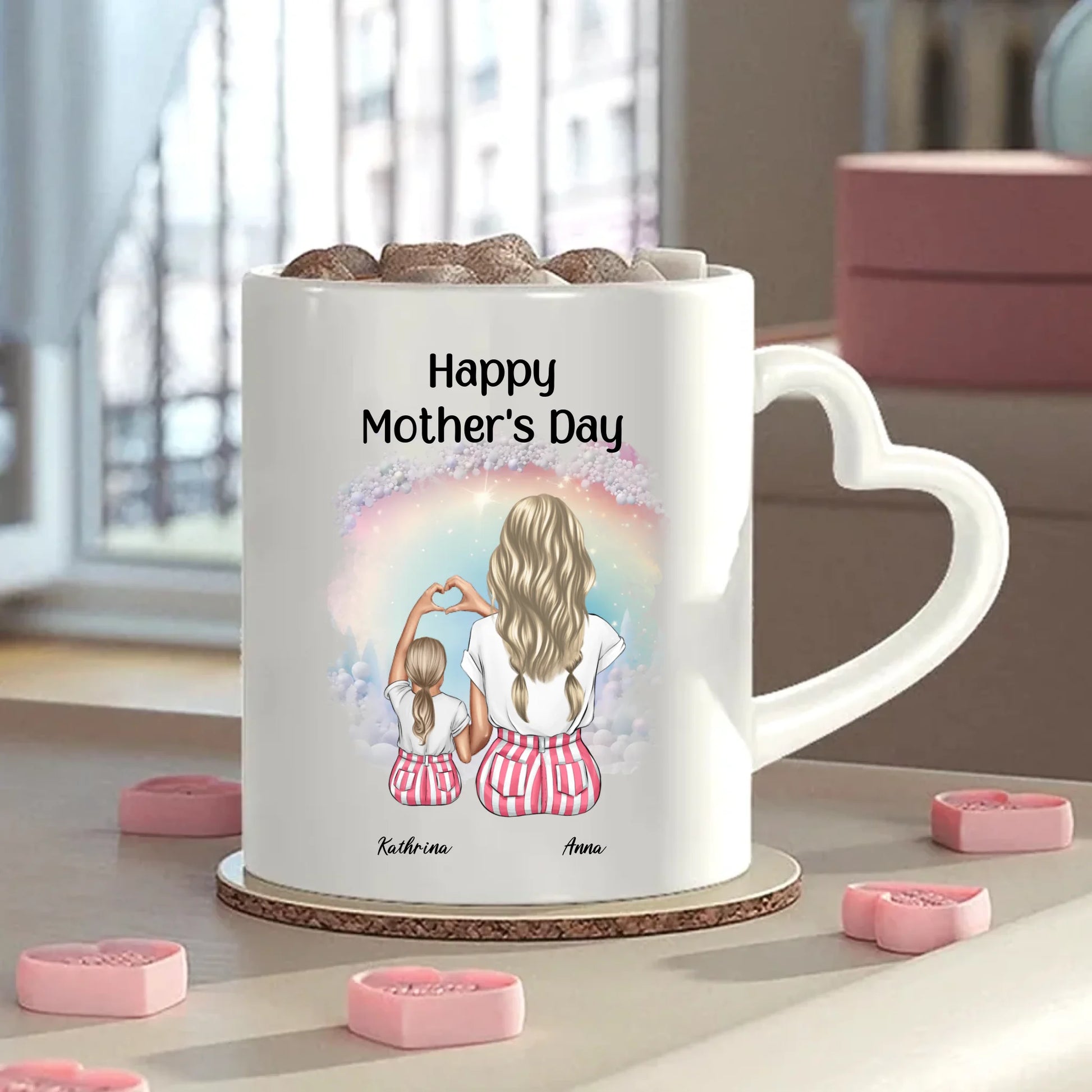 Mama Tochter Muttertag Tasse mit Herzgriff personalisiert – Gutvibes